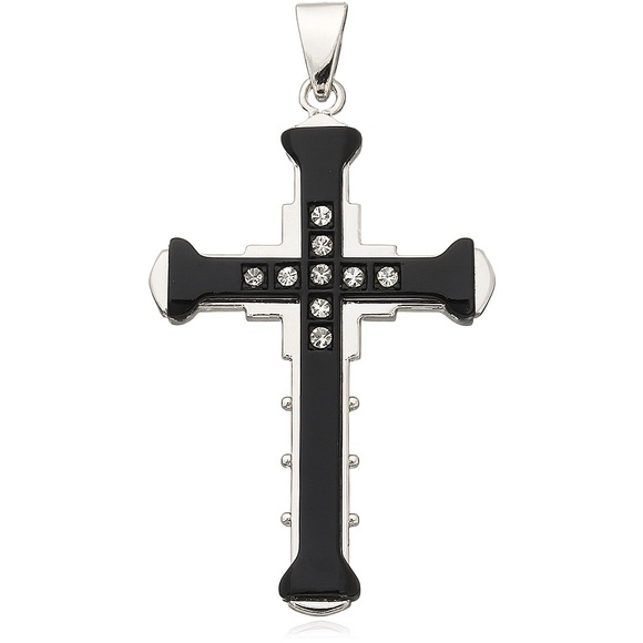 Black Layered CZ Cross Necklace - Picture 1 of 9
